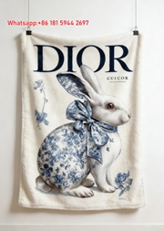 Dior Blue Floral Rabbit Flannel Throw Blanket D198